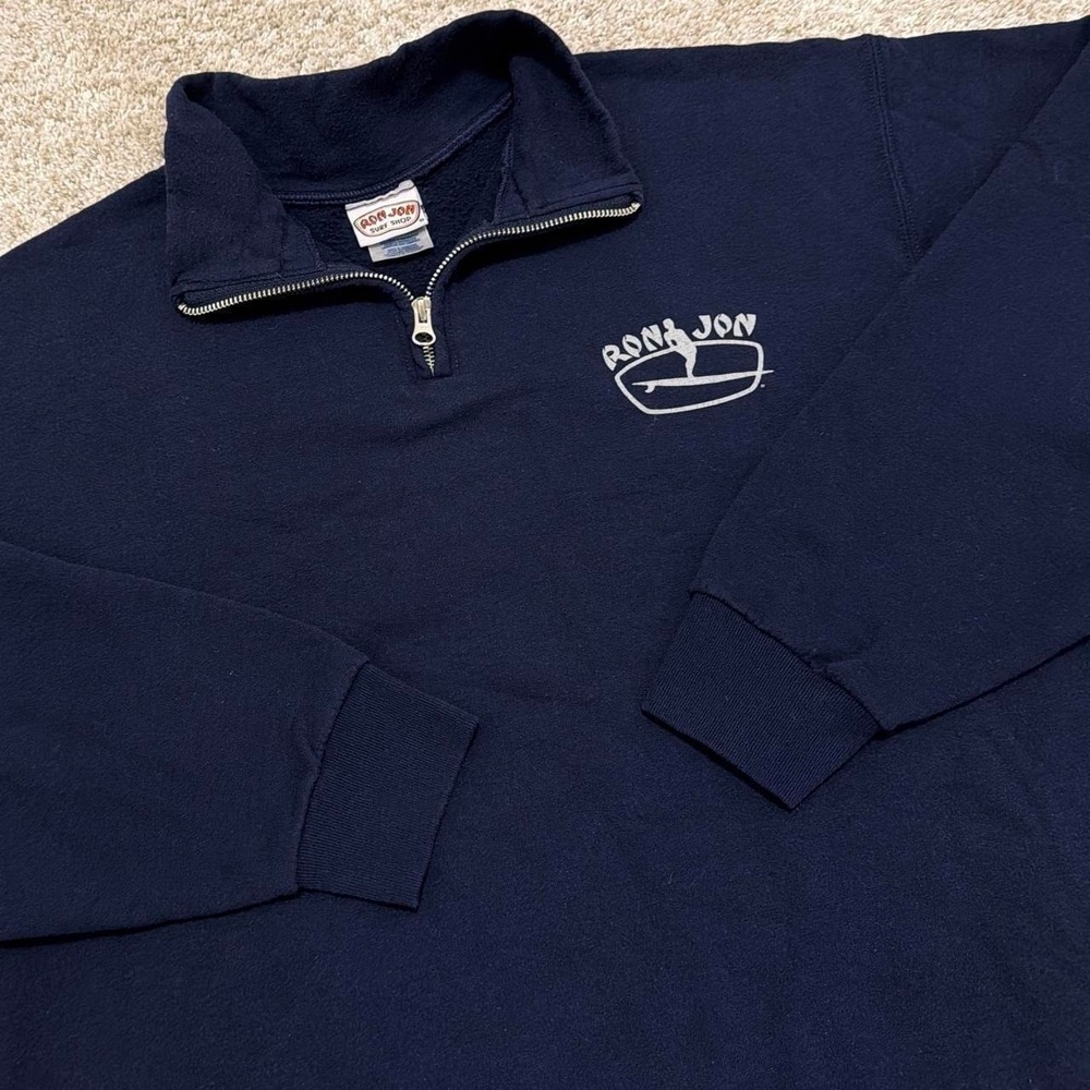 Y2K Vintage Ron Jon Surf Shop Quarter-Zip Pullover Sweatshirt | Navy | L
